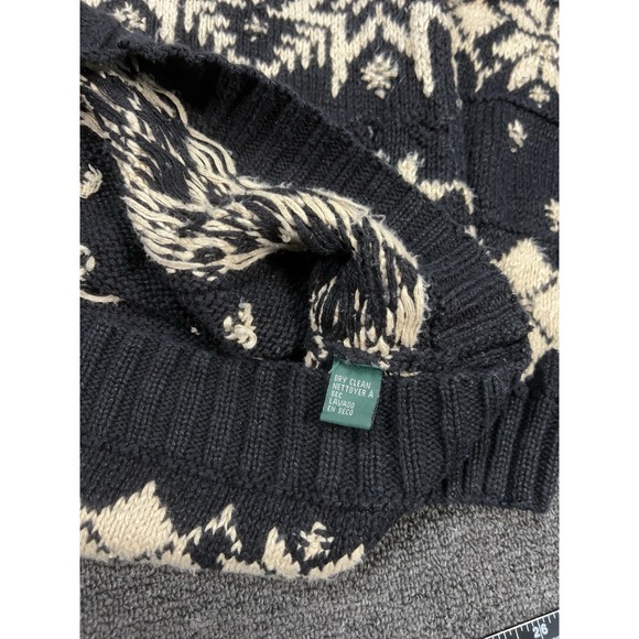 Vintage Ralph Lauren Hand Knit Sweater Womens XL Black Linen Snowflake Fair Isle - Picture 6 of 8